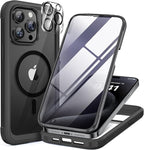 Miracase Magnetic for iPhone 12 Pro Max Case [Compatible with MagSafe] Full-Body Phone case with Built-in Glass Screen Protector& Camera Protector, Military Drop Proof 12 Pro Max Cover, Black