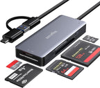 USB C USB3.0 SD Card Reader, 5in1 Multi Card Reader for SD/TF/CF/Micro SD/MS/M2, Drive Free for iPhone 15 pro max/Windows/Mac/Linux/Android (USB3.0 and Type-C)