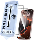 OneFish Screen Protector Glass for iPhone 14 Pro Max/ 15 Plus, 9H Glass Scratch Resistant, Dynamic Island Compatible, HD Clarity Tempered Film with Installation Frame, Easy Installation, 2Pack.