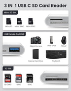 USB C SD Card Reader, Oyuiasle USB C to SD Card for iPhone 15 16/iPad/Mac/Laptop, USB-C/Type C Memory Card Adapter for iMac, iPad Pro Air Mini, MacBook Pro Air,Galaxy,MicroSD/SD
