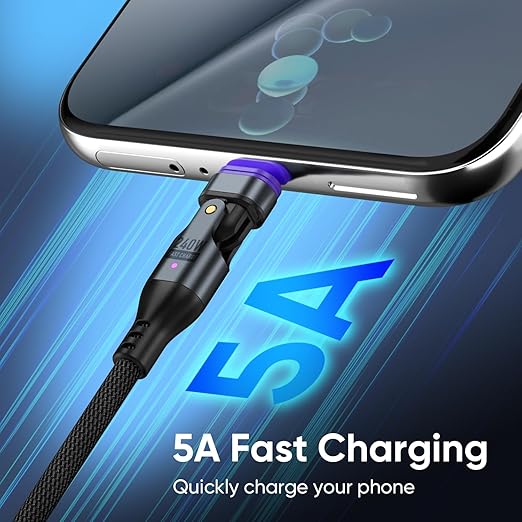 240W Magnetic Charging Cable ，180°Rotating USBC to USB C Magnetic Data Cable ，Micro USB Magnetic Phone Fast Charger Cable Data Transfer for Laptop/Tablet/Smart Phone (6ft)