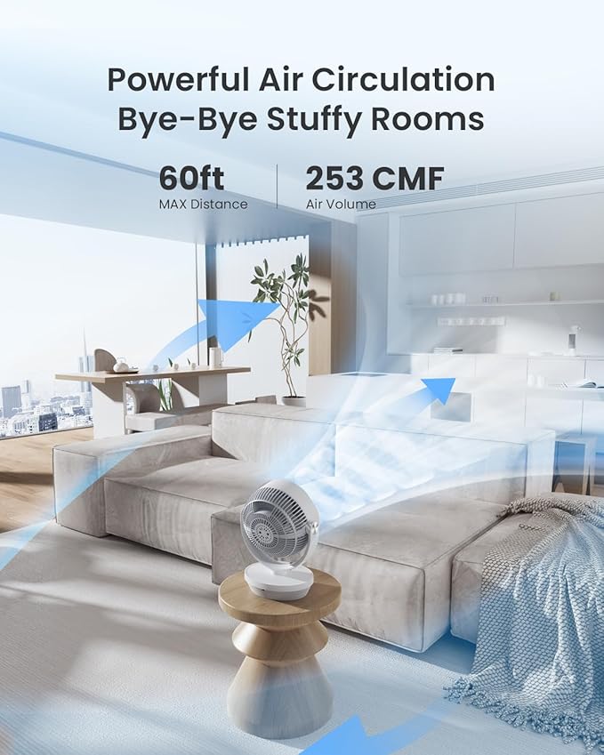 Fan for Bedroom, 13" Air Circulator Fans with Remote, 120°Vertical Manual +90°Oscillating Desk fan, 60ft Powerful Airflow, Portable Fan With 4 Speeds, 4 Modes, 12H Timer, 25dB Quiet Smallfan (White)