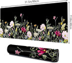 Gaming Mouse Mat Forest Background Pattern XXL XL Large Mouse Mat Long Extended Mouse Pad Desk Mat Non-Slip Rubber Mice Pads Stitched Edges Thin Pad (Floral)