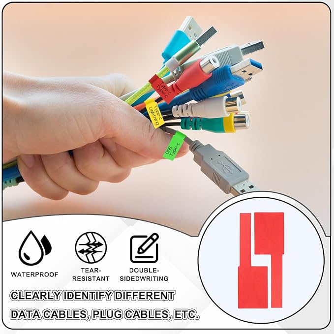 uxcell 300 Pcs Cable Labels, Waterproof Wire Cord Labels Tags, Cord Organizer Management Tags for Charger Cable Organizer Wire Markers Printer and Handwriting, Red
