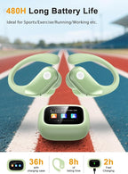 Wireless Earbuds, ANC Noise Cancelling Sport Ear Buds with Multifunctional Touch Screen, Bluetooth 5.4 Headphones, Bass Stereo Sound, 5 EQ Over The Ear Earbuds for Sports/Workout/Gym-Green