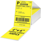 4x6 Thermal Labels, 1 Packs of 500 4x6 Fold Labels Yellow - Compatible with JADENS, ASprink, Phomemo, Rollo, Zebra, Omezizy and Other Thermal Printers