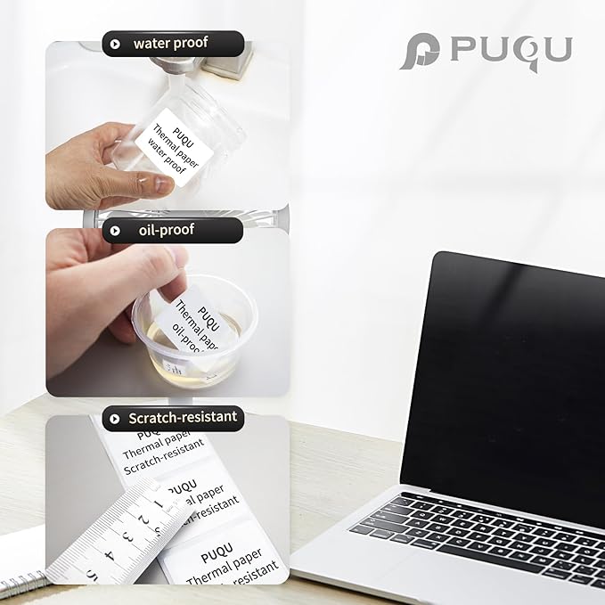 PUQU 30x50mm Direct Thermal Sticker Labels, Self-Adhesive All-Purpose Label Maker Tape, Compatible with AQ Series Label Printer, Refills Standard Laminated Office Labeling, 3 Rolls, 450 Labels