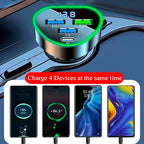 Multi Port USB C Car Phone Charger Adapter 4 in 1 with Voltage Display Super Fast Cigarette Lighter USB Charge with Volt Meter for iPhone 16/15/14/13/12 Galaxy Android Phones