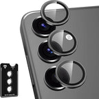 for Samsung Galaxy S24 FE Camera Lens Protector, Individual Metal Ring Tempered Glass Lens Cover, [Strong Adsorption] Scratch Resistant Ultra-Thin HD Clear Lens Cover, 1 Set-Black
