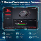 Redragon Wireless Gaming Mouse, MMO Gaming Mouse UP 16,000 DPI, 16 Macro Programmable Buttons, RGB Rechargeable Mouse with 12 Side Buttons, 70Hrs for PC Laptop MOBA FPS, White,M901P-WS