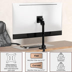 Monitor-Arm Ultrawide Heavy Duty 24-57'' - Aluminum Single Monitor Mount Holds up to 59.4lbs, Adjustable Desk Mount Stand, VESA75/100/200mm, Black
