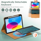 DTTO for iPad 11th (A16,2025)/ 10th Generation (10.9",2022) Case with Keyboard, 7 Colors Backlit Wireless Detachable Keyboard Premium Leather Folio Cover with Pencil Holder & Pocket, Midnight Green