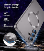 Magnetic for Samsung Galaxy S24 Plus Case [Compatible with MagSafe][Built-in Camera Lens Protector] Slim Soft Silicone Bumper Shockproof Metallic Luster Phone Case (Gray)