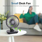 CONBOLA Small Desk Fan for Bedroom, 3600mAh Battery Powered Rechargeable Fan, USB Fan for Desk, 4 Speeds Air Circulator Quiet Table Fan for Home Office, Blue