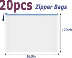 AUSTARK 20 Pcs Zipper File Bags, Plastic Mesh Pouch, Board Game Storage Bag, Waterproof Bags for Office School (A3 Size 16.9''x12'', White and Blue)