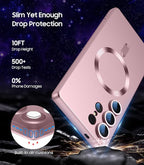 Magnetic for Samsung Galaxy S25 Ultra Case [Compatible with MagSafe][Built-in Camera Lens Protector] Slim Soft Silicone Bumper Shockproof Metallic Luster Phone Shell (Rose Gold)