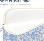 Puffy Laptop Sleeve 13-15.6 Inch Cute Quilted Laptop Protective Case Padded Floral Computer Sleeve for MacBook (B-Blue, 13 Inch)
