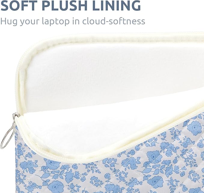 Puffy Laptop Sleeve 13-15.6 Inch Cute Quilted Laptop Protective Case Padded Floral Computer Sleeve for MacBook (B-Blue, 13 Inch)