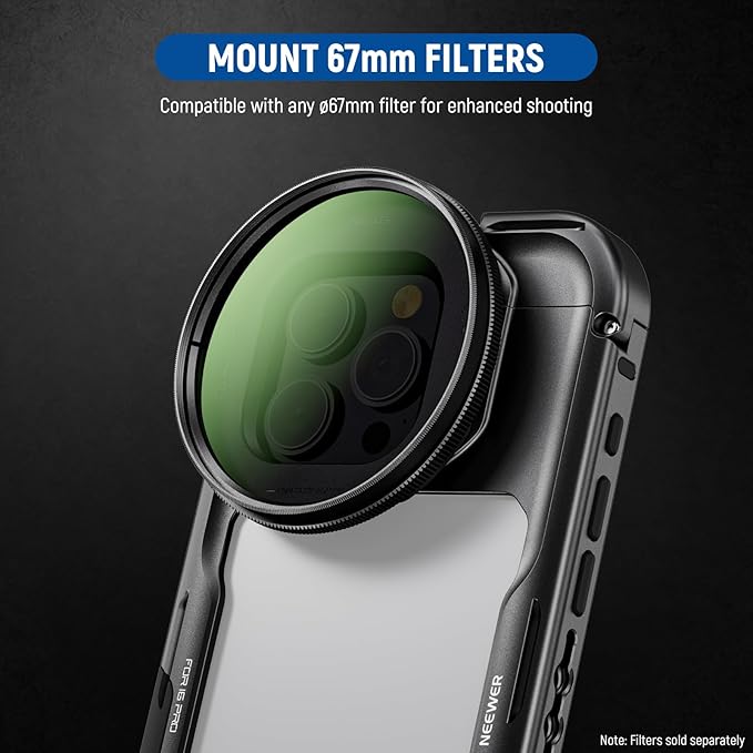 NEEWER 16 Pro Cage with Two Quick Release Side Handles, Phone Video Rig Kit with 67mm Filter Adapter, 17mm Lens Mount, T Mount Lens Adapter Compatible with iPhone 16 Pro (PA073+PA045E+PA045B)