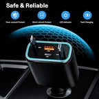iPhone Car Charger, 4 in 1 Retractable Fast Car Phone Charger Adapter 131W, Retractable Cables (31.5 inch) & 2 USB Ports for iPhone 16/15/14/13/12/11 Pro/Samsung