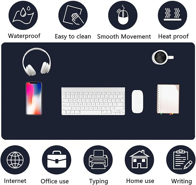 PU Leather Desk Pad Protector Gaming Mouse Pad Non Slip Desk Mat for Keyboard and Mouse Waterproof Desk Writing Pad for Office and Home Desk Accessories(Dark Blue, 47.2 * 17.7)