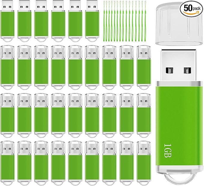 1GB Flash Drive 50 Pack USB 2.0 Flash Drives USB Bulk Thumb Drive Memory Stick Fat 1GB Jump Drives Multipack with Lanyard (Green 50 Packs 1 GB)