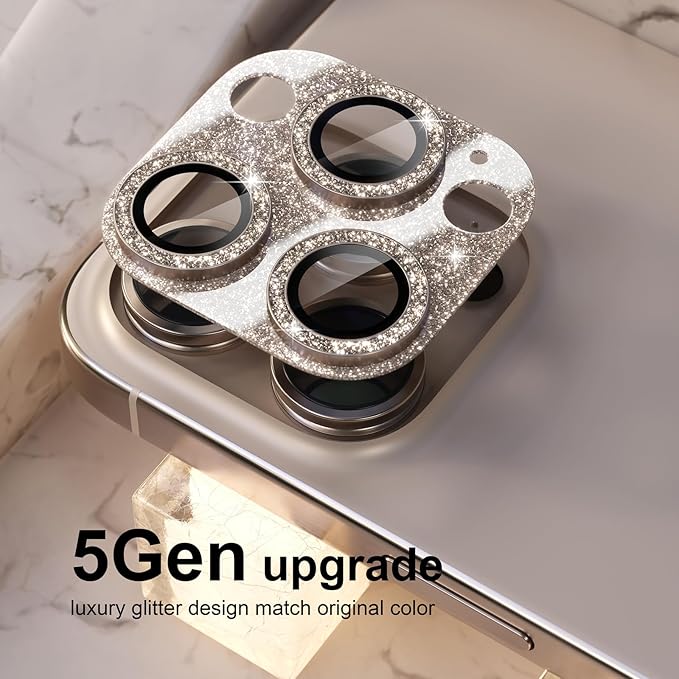 Choiche Compatible for iPhone 16 Pro/iPhone 16 Pro Max Camera Lens Protector, Bling Camera Cover with 9H Tempered Glass Lens Screen Protector Metal Ring Accessories (Glitter-Titanium Desert)