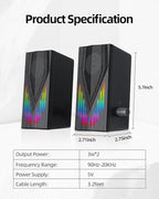 Computer Speakers with 6 Colorful RGB Lights,USB Powered 3.5mm Aux with Loud Stereo Sound,Headphone-in for Desktop,PC/Laptop/Tablet Phone