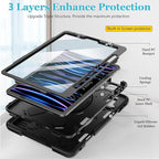 Case for iPad Pro 11 Inch (2022/2021/ 2020/2018): Silicone Cover for iPad 11 (4th/ 3rd/ 2nd/ 1st) Generation with Screen Protector- Stand- Handle- Shoulder Strap- Pencil Holder- Black