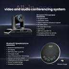 TONGVEO All-in-One Conference Room Video Camera System Bundle HD 1080P 60fps 3X Optical Zoom USB3.0 HDMI PTZ Camera and Bluetooth Conference Speakerphone with Microphones