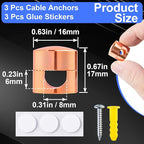 3 Sets Charger Holders for Cords, Rose Gold Color Adjustable Cable Anchor Holders, Adhesive Metal Cord Clips, Cable Management Wire Organizers for Desk, Office, Nightstand