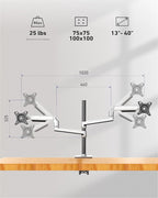 Quad Monitor Mount, Holds Screens up to 40 Inches and 25 lbs, Fully Adjustable 4 Monitor Mount with C-Clamp and Grommet Base, Aluminum, Silver