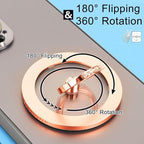 Magnetic Phone Grip for MagSafe, EI Sonador Magnet Phone Ring Holder, Removable, Compatible with iPhone 14 Plus 13 12 Pro Max Mini (Transparent Rose Gold Diamond)