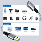 Tan QY USB 3.0 Extension Cable 10Ft, USB 3.0 High Speed Extender Cord Type A Male to A Female for PlayStation, Xbox, USB Flash Drive, Hard Drive, Card Reader,Scanner,Printer,Keyboard (Silver, 10Ft)