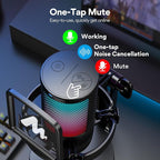 MAONO USB Gaming Microphone for PC, Noise Cancellation Condenser Mic with RGB Lights, Mute, Gain for Streaming, Recording, Podcast, Chat, Twitch, YouTube, Discord, Computer, PS5, PS4, GamerWave