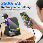 Wireless Induction Speaker 5-in-1 Bluetooth Speaker with Phone Stand,Stereo Sound, 3500mAh Rechargeable, 8 RGB Ambient Light, 360° Adjustable Holder for iPhone/Android/iPad,Gifts for Men Women (Black)