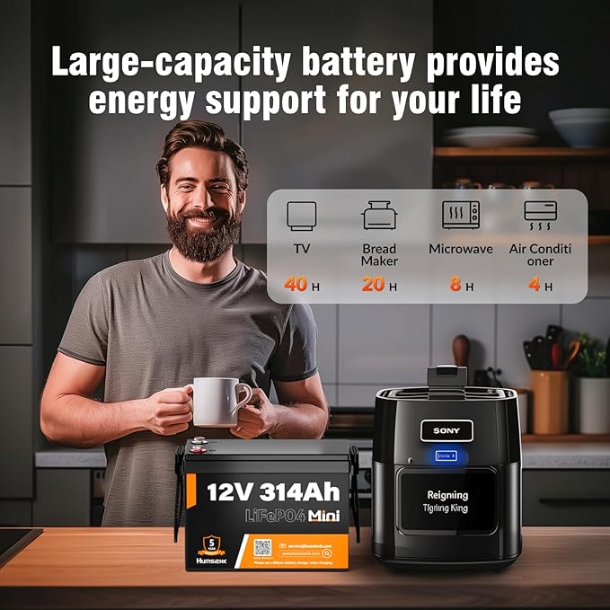 12V 314Ah LiFePO4 Lithium Battery Max. 4019Wh Energy, 15000+ Deep Cycles,100A BMS Lithium Iron Phosphate Rechargeable Battery Great for RV, Marine and Off Grid Applications, 2 PACK
