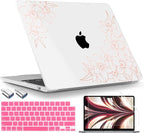TWOLSKOO Compatible with M4 MacBook Air 13.6 inch Case 2025-2022 Release M4 A3240 M3 A3113 M2 A2681, Plastic Hard Shell & Keyboard Cover & Type C Adapter & Screen Protector, Pink Floral Frame