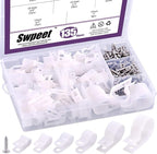 Swpeet 135 Pack 6 Sizes White Nylon Plastic R-Type Cable Clips Clamp Assortment Kit, 1/4" 5/16" 3/8" 1/2" 3/4" 1" Nylon Screw Mounting Cord Fastener Clips with 135 Pack Screws for Wire Management