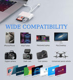 SD Card Reader for iPhone, iPad, USB C and Lightning Dual Port SD Card Adapter, Memory Card Reader for Camera Adapter, Support SD, Micro SD, USB 3.0, No App Driver Required