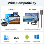 Wireless HDMI Transmitter and Receiver, USB-C to HDMI Extender with PD3.0, Wireless Display Adapter for Streaming Video from Phone/Laptop/Camera to Monitor/Projector, No App/Bluetooth Required