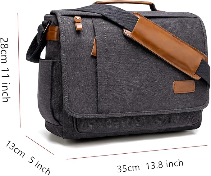 ESTARER 13-14 Inch Laptop Messenger Bag Water-Resistant Canvas Shoulder Bag for Business College, Grey