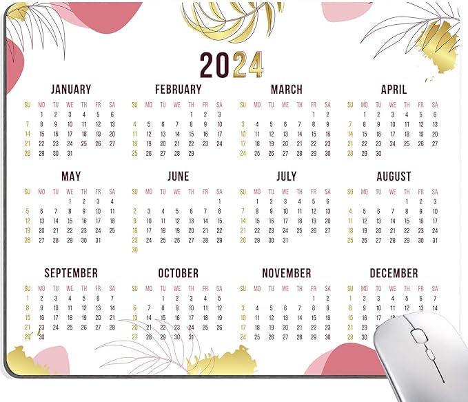 Mouse Pad, 2025 Calendar Mouse Pads, Cute Square Mouse Mat Waterproof Non-Slip Rubber Base Computer Mousepad for Desk Home Office Laptop, Abstract Leaf Calendar