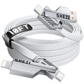 SHEZI [Upgraded 2.0] 4-in-1 USB C Cable 60W 10FT Fast Charging [480Mbps Data Sync] Flat Nylon Braided Charger Cord Combo, USB A/C to C/L Multi Charge Cable for iPhone/iPad & Most Devices, Silver