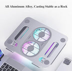 Adjustable Laptop Stand with Cooling Fan, Aluminium Alloy Multi-Angle Computer Holder for Desk, Portable Notebook Metal Mount All Laptops 11"-17.3"-Grey