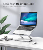 Laptop Stand Adjustable Computer Stand Sturdy Aluminum Laptop Stand for Desk Foldable Laptop Holder Portable Riser for 11–16-inch Laptop Notebook Tablet and More, Silver