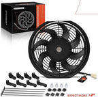 A-Premium 12'' 12 inch Slim Fan Pull Universal Electric Radiator Cooling Fan Assembly, 12V 80W with Mount Kit