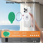 Magnetic Suction Cup Phone Mount for MagSafe Case, Silicone Hands-Free Grip Holder for iPhone and Android, Mirror Shower Phone Stand for Makeup FaceTime Gym Kitchen Bathroom, Emerald Green