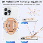 RESPECTED-BRO-Magnetic-Phone-Grip-Stand-with-Finger-Strap, 4-in-1 Magnetic Ring Holder, Kickstand and Elastic Strap for Smartphones, Universal Fit for iPhone, Android, and Cases (Rose Gold)