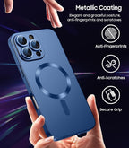 Magnetic for iPhone 16 Pro Max Case [Compatible with MagSafe][Built-in Camera Lens Protector] Slim Soft Silicone Bumper Shockproof Metallic Luster Phone Case (Blue)